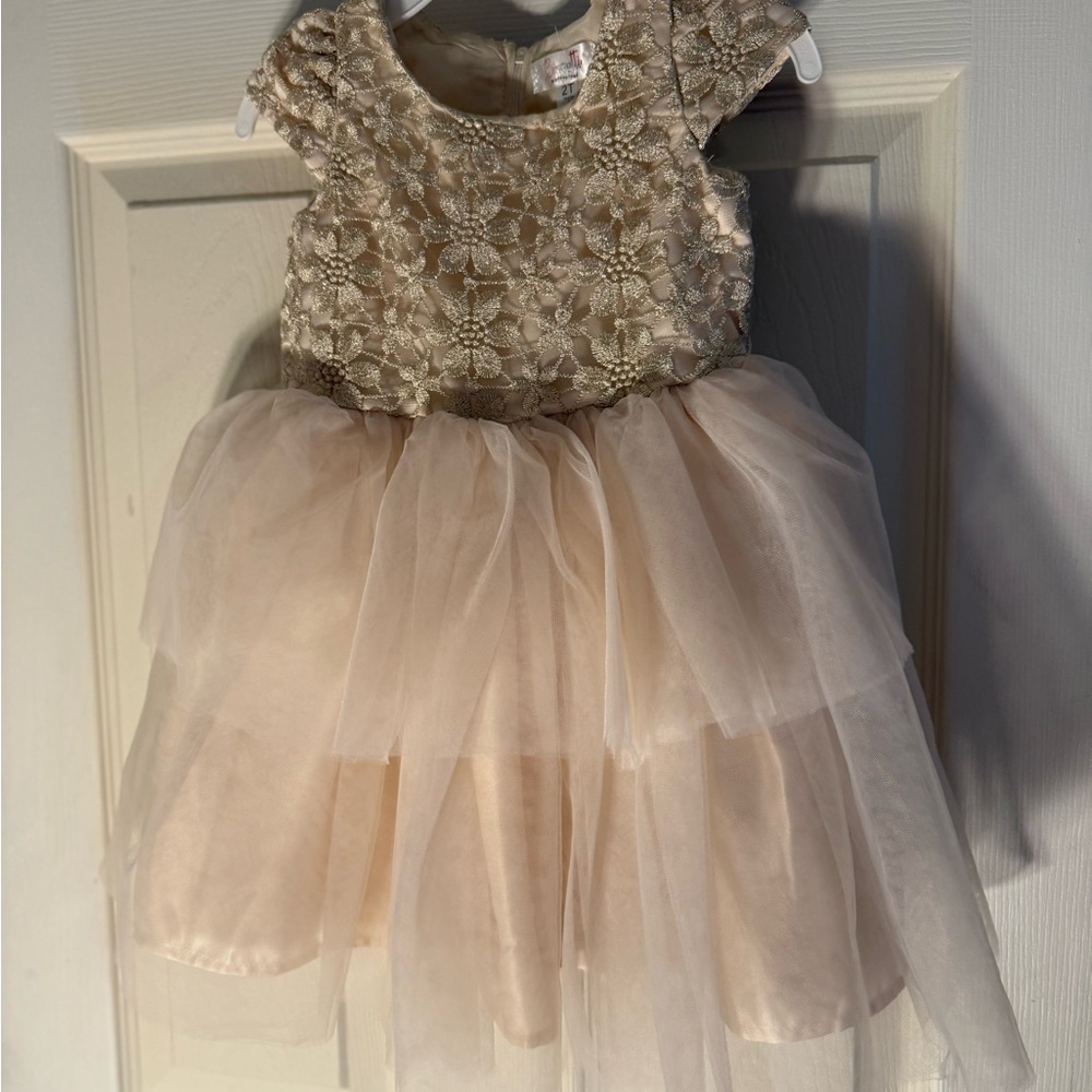 Biscotti Ivory and Gold Textured Dress